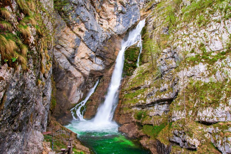 Picturesque Savica waterfall in Slovenia