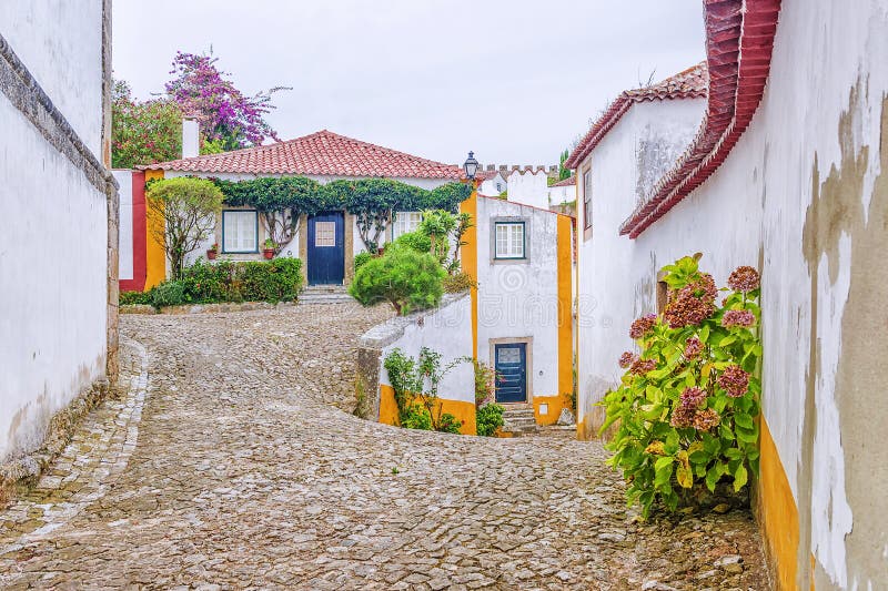 Picturesque streets of Obidos, Portugal