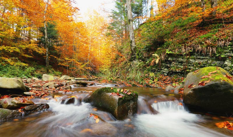 Picturesque sunset autumn landscape,  mountains scenery