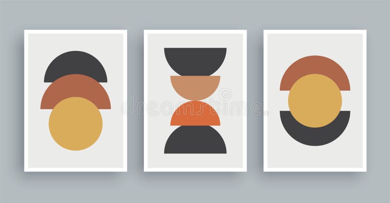 Pictură abstractă de artă pe perete cu culori de fundal boho. elemente geometrice minimaliste și linii trase manual. mijlocul seco stock illustration