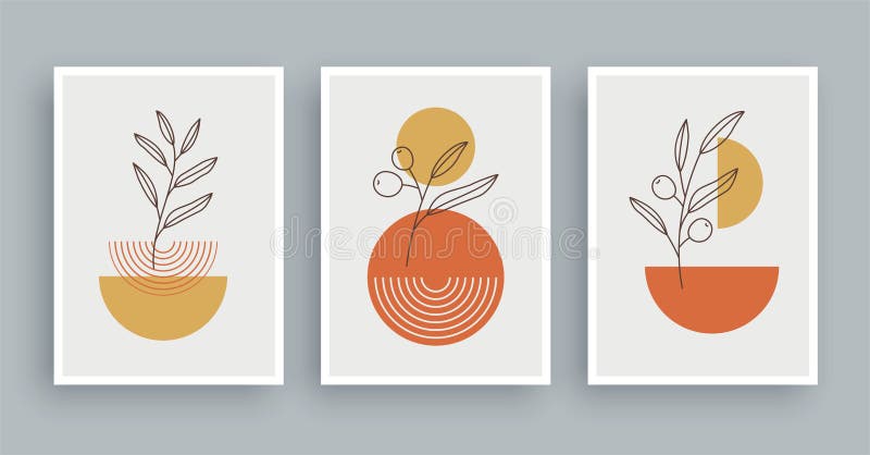 Pictură abstractă de perete cu culori pastel. elemente geometrice minimaliste și linii trase manual. mijlocul secolului royalty free illustration