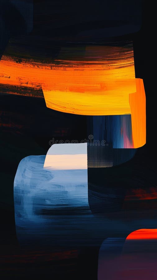 Pictură abstractă modernă care utilizează culori portocalii albastru și negru, creând o compoziție vibrantă și dinamică cu royalty free stock images