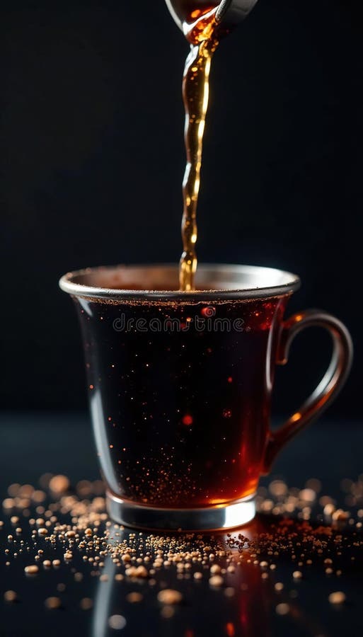 Picături lichide strălucitoare dintr-o cupă neagră și argintie scumpă vector illustration