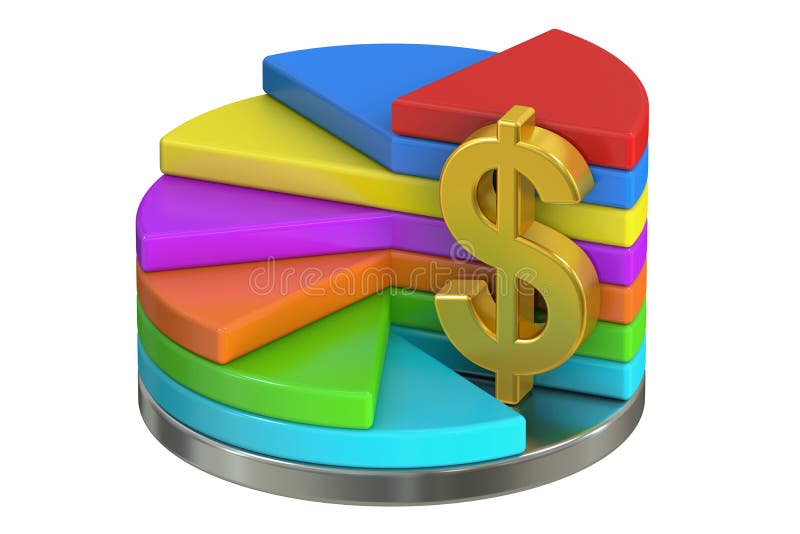 Pie Chart with Dollar Symbol, Finance Concept. 3D Rendering Stock