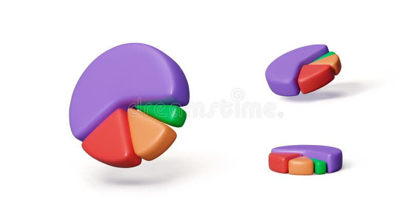 Pie charts set. 3D render circular charts for infographics templates royalty free illustration