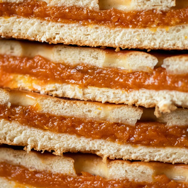 Pie with Dried Apricots Filling. Stack of Pie Slices Stuffed with Dried