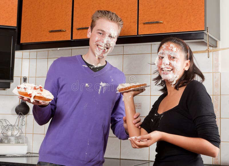 After the pie fight stock photo. Image of fight, kitchen 21898164