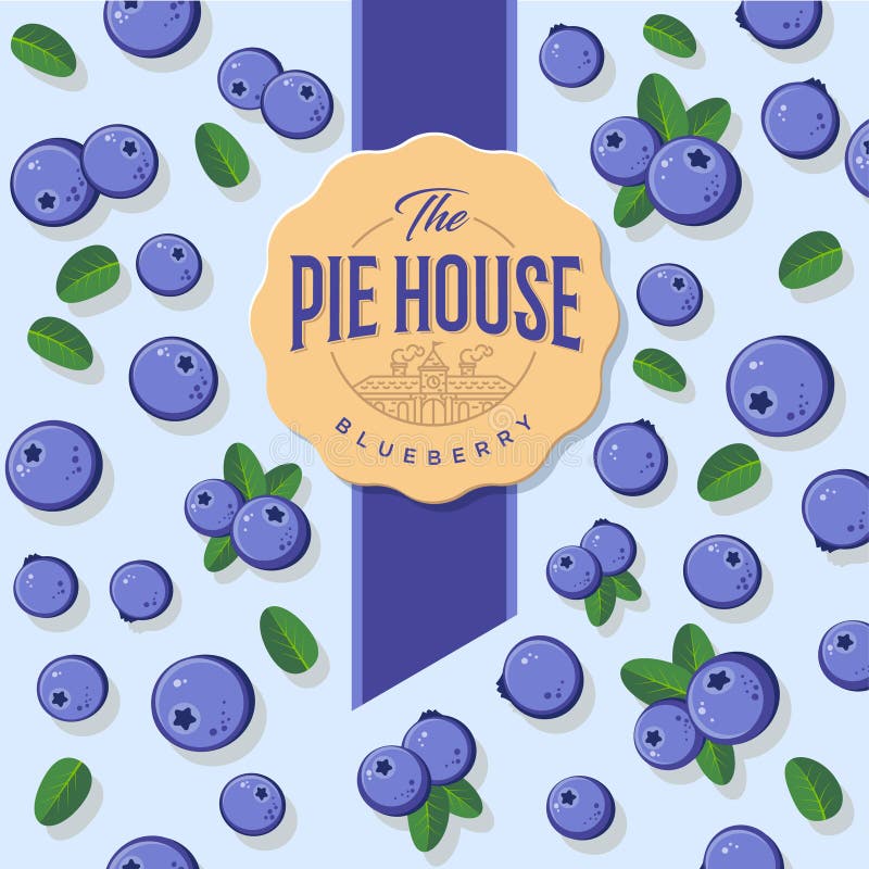 Pie house packaging. Label for pie. Blueberry pattern. vector illustration
