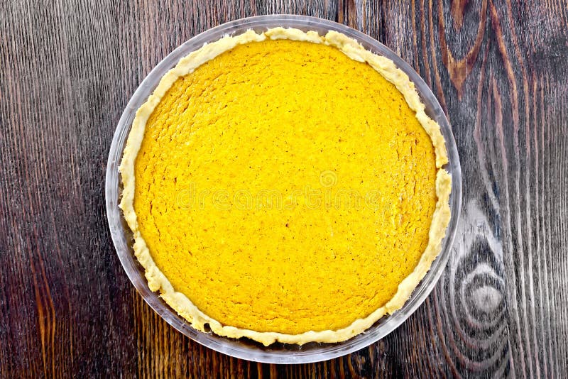 Pie Pumpkin in Glass Pan on Board Top Stock Photo Image of pastry
