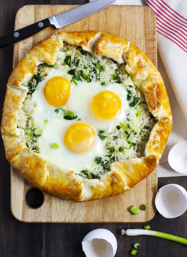 Pie with Rice, Green Onions and Egg. Galette Stock Image Image of tasty, onion 75217907