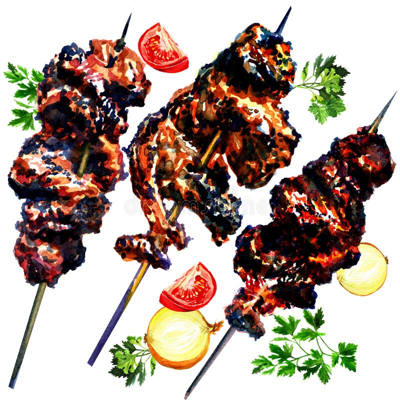 Piec na grillu warzywa i, akwarela ilustracja wektor Piec na grillu warzywa i, akwarela ilustracja wektor