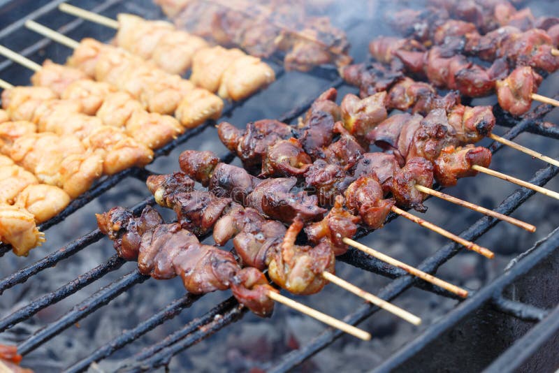 Piec na grillu wątrobowy zbliżenie szczegółu jedzenie fotografia stock
