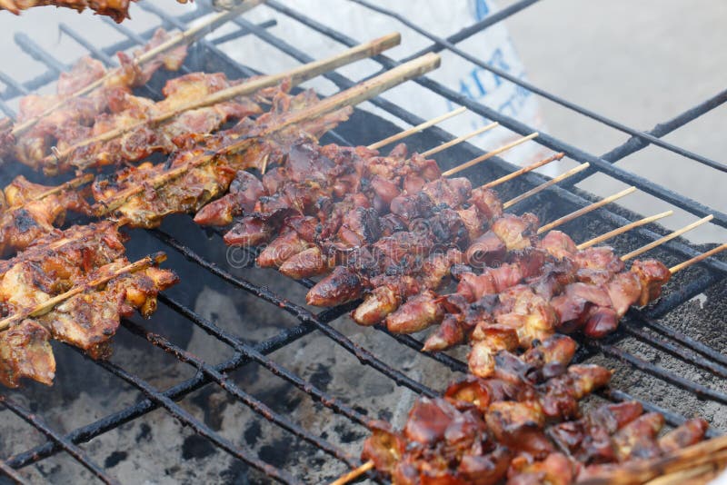 Piec na grillu wątrobowy zbliżenie szczegółu jedzenie zdjęcie stock
