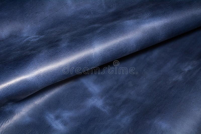 Piece of blue leather. Texture of natural material