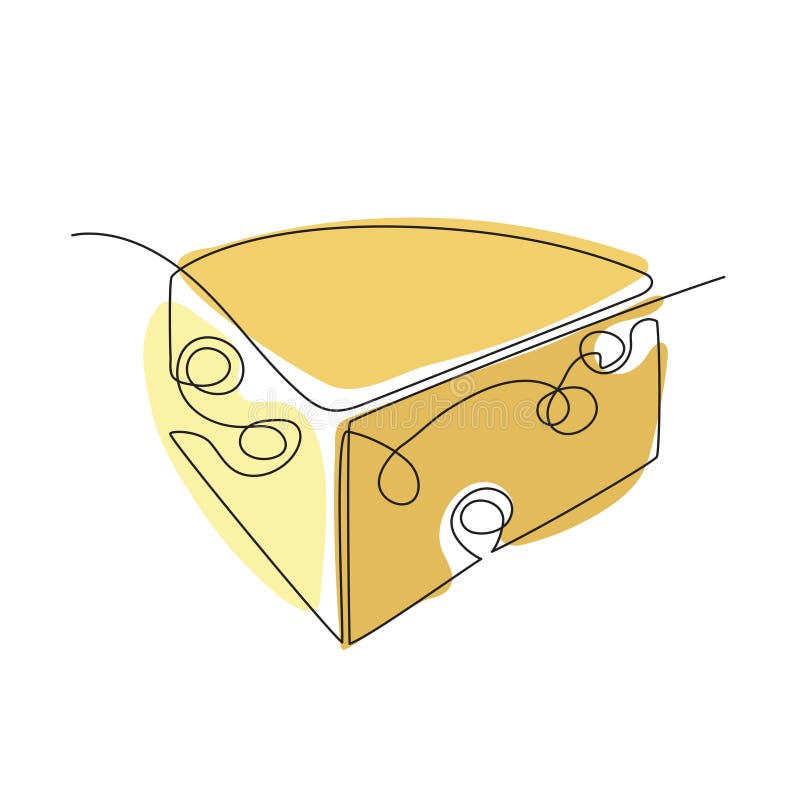 A piece of cheese is drawn with a single line. One line drawing.