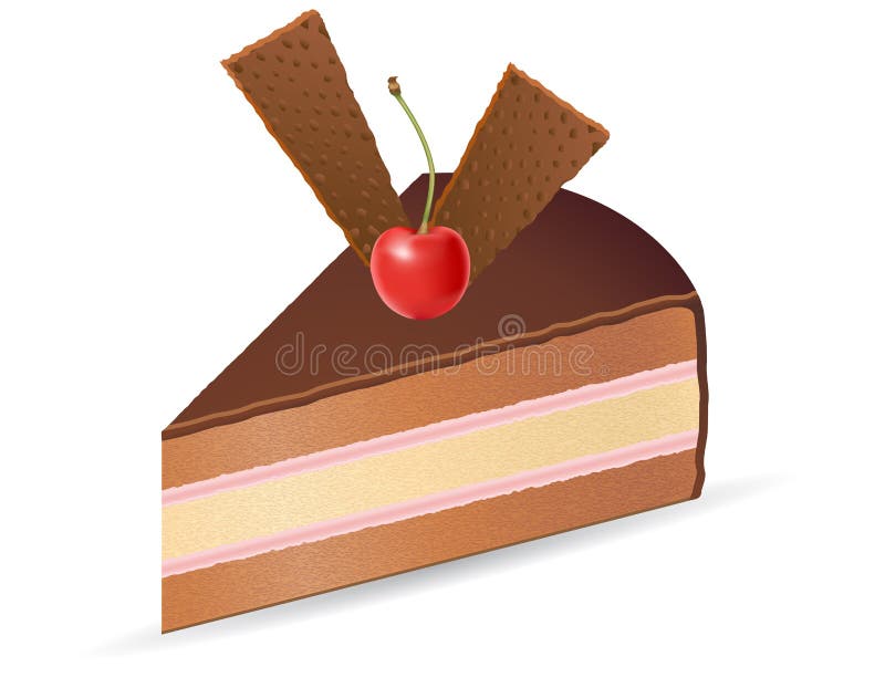 Piece of chocolate cake with cherries vector illus