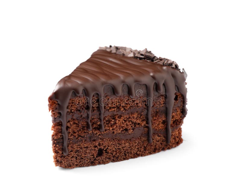 Piece of delicious chocolate cake isolated