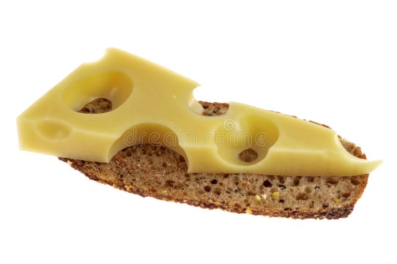 Emmental Cheese on a Slice of Bread Isolated Stock Photo Image of