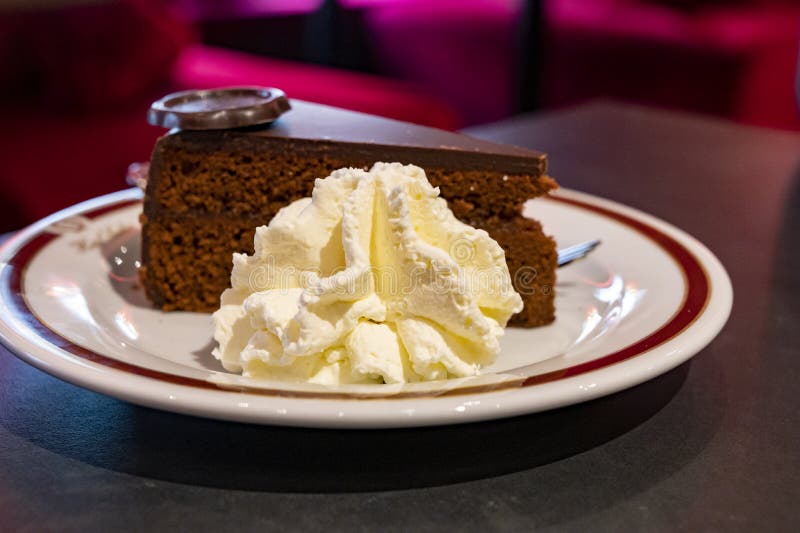 Piece of Famous Sachertorte Chocolate Cake with Apricot Jam of Austrian ...