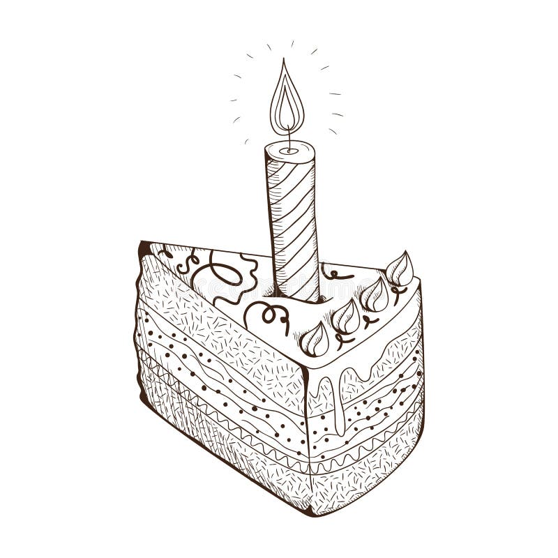 Piece of holiday cake with candle. vector illustration Piece of holiday cake with candle. vector illustration