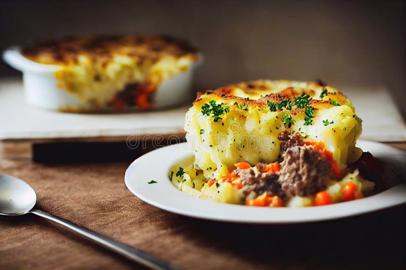 Piece of Homemade Shepherds Pie on Plate Serving for Dinner Stock Image