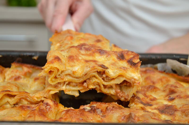 Piece of Hot Juicy Lasagna in Baking Tray Stock Photo Image of lasagna, homemade 63246564