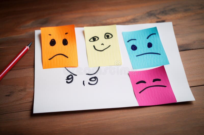 A Piece of Paper with Handdrawn Happy and Sad Faces Stock Photo