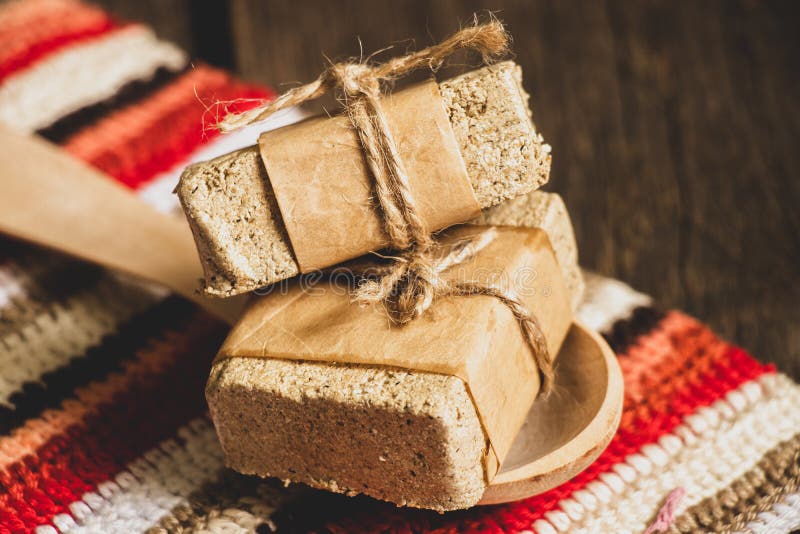 A Piece of Peanut Halva on the Table for Breakfast, Halva Stock Photo