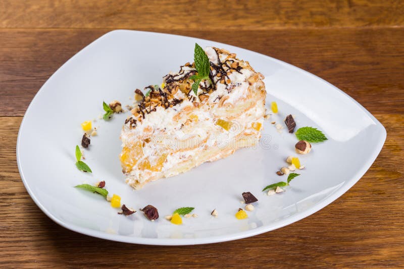 Dessert. Piece of Pie with Orange and Banana. Stock Image Image of