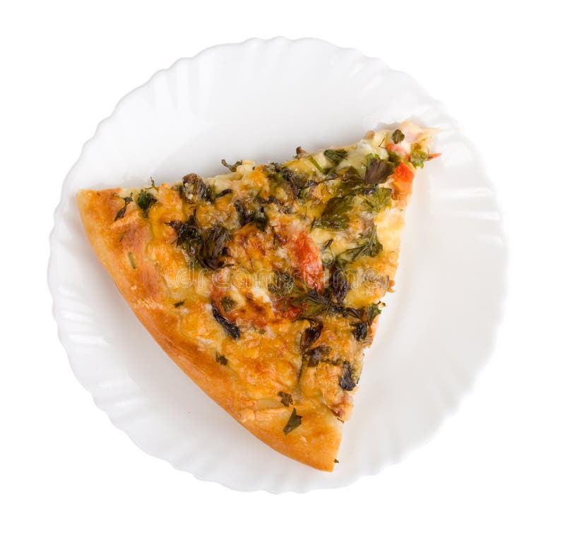 Piece of pizza with forest mushrooms on plate