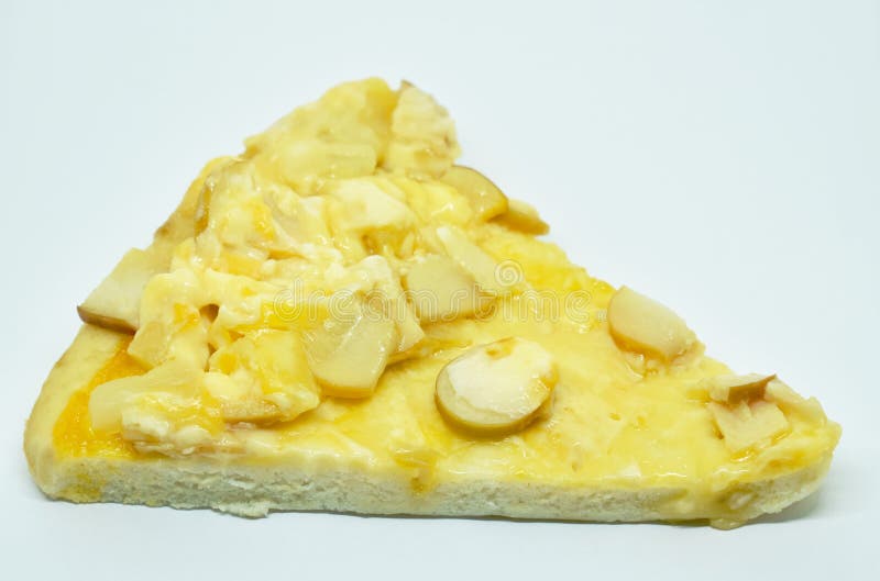 Piece of Pizza Topping Sausage and Cheese on White Background Stock