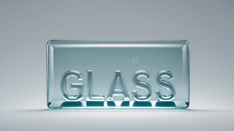 A piece of polished glass displays the word glass in bold typography. The smooth surface reflects light from a subtle background, emphasizing clarity and texture in a contemporary setting. Typography texture stock images, royalty-free photos and pictures