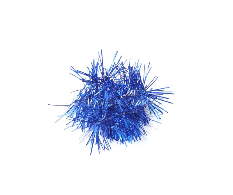 Piece of Shiny Blue Tinsel Isolated on White. Christmas Decoration Stock Image Image of party