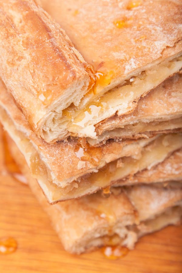 Of Slice Thin Sweet Pie On Wooden Of Slice Thin Sweet Pie On Wooden Stock Image