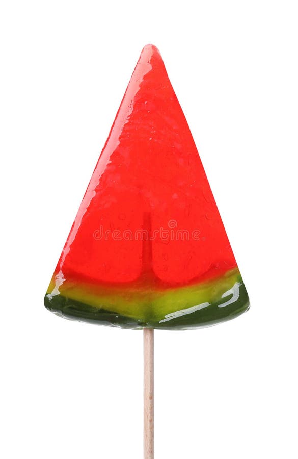 Piece of Watermelon Shaped Lollipop Isolated on White Stock Image