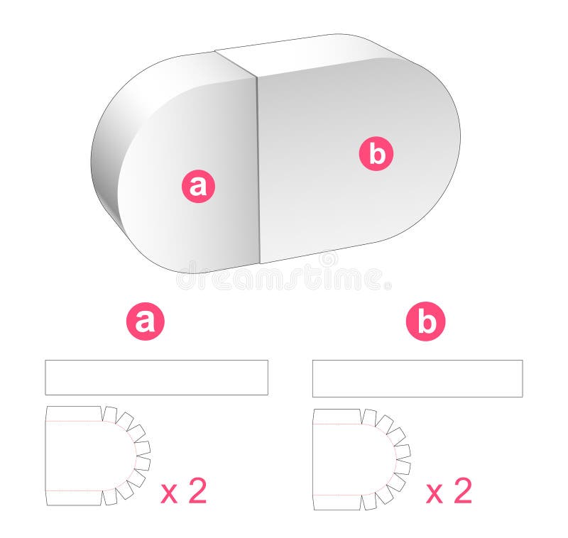 2 pieces capsule box die cut template