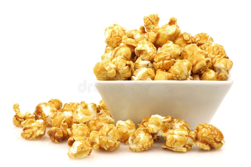 Pieces of caramel popcorn in a bowl stock photography Pieces of caramel popcorn in a bowl stock photography