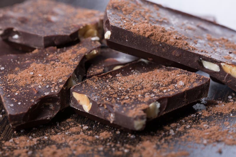 Pieces of Dark Chocolate with Cocoa Powder Stock Image Image of brown
