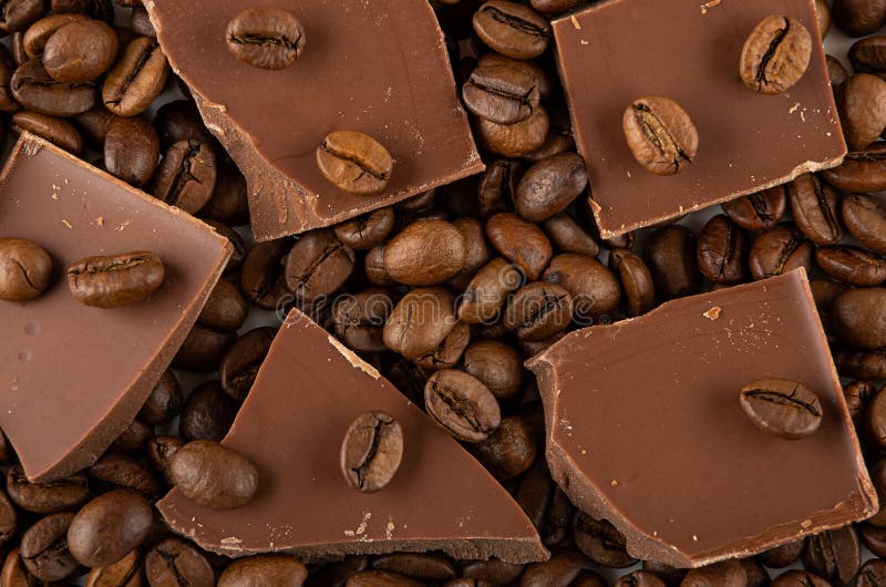 Pieces of Chocolate and Coffee Beans. Top View Stock Photo Image of