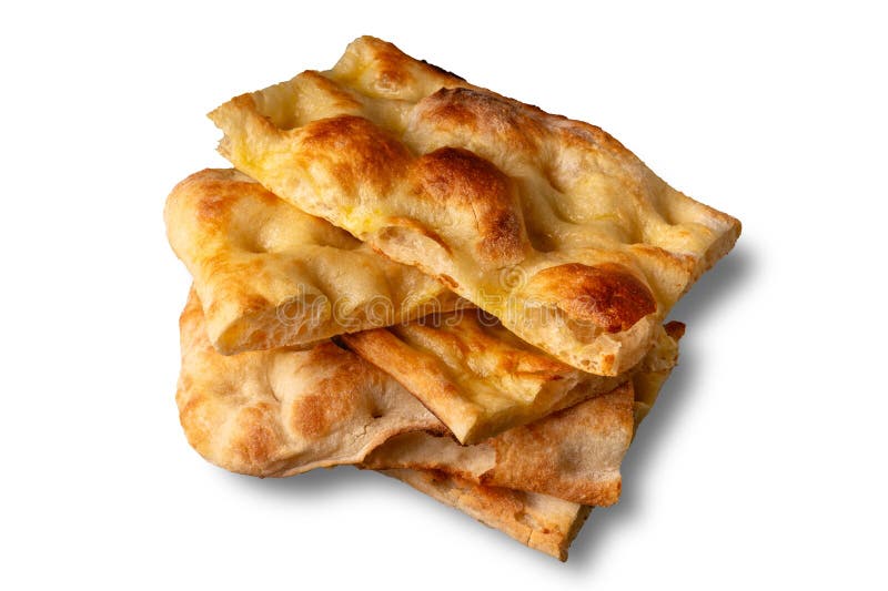 Pieces of flatbread or crushed flat bread with olive oil royalty free stock photo