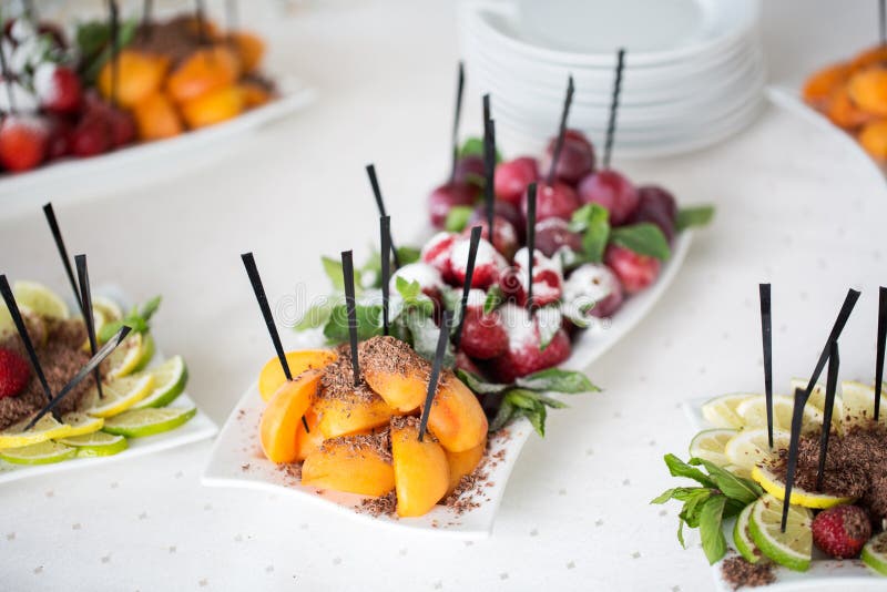 Pieces of Fresh Fruit.wedding Reception at the Banquet. Stock Image