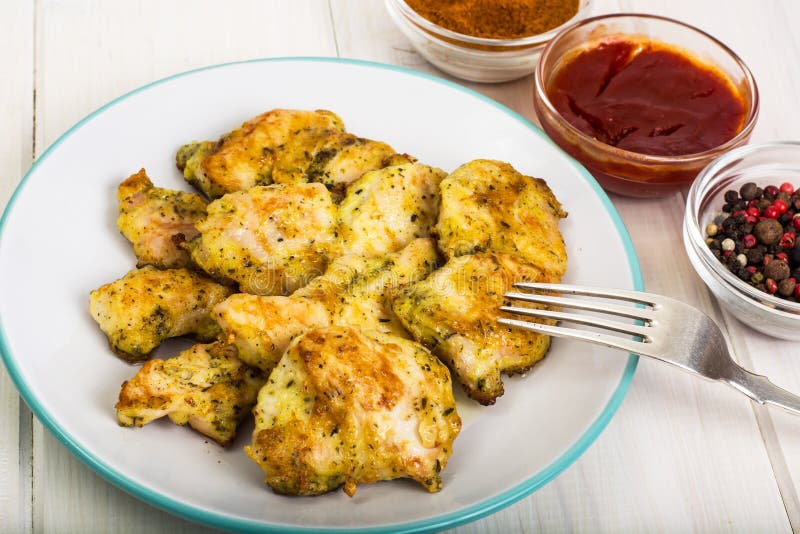 Pieces of Fried Chicken in Breadcrumbs on Plate Stock Image Image of