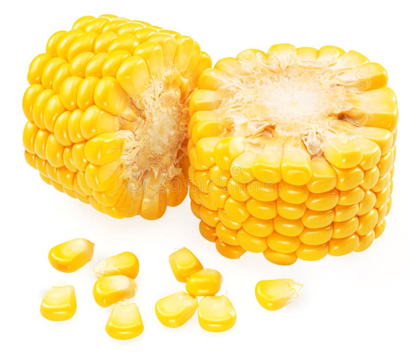 Pieces of Maize Cob or Corn Cob and Corn Seeds Isolated on White ...