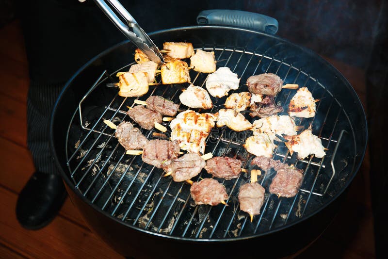 Pieces of Meat on the Grill Stock Photo Image of organic, outdoors