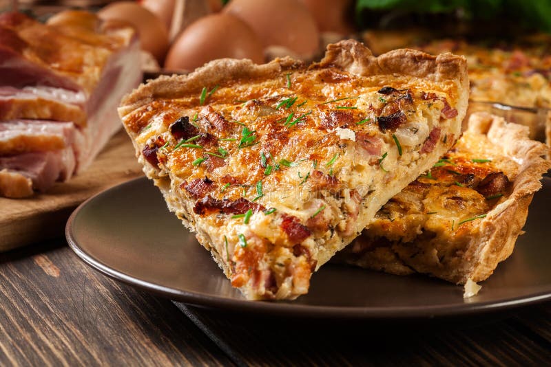 Pieces of Quiche Lorraine with Bacon and Cheese Stock Image - Image of ...