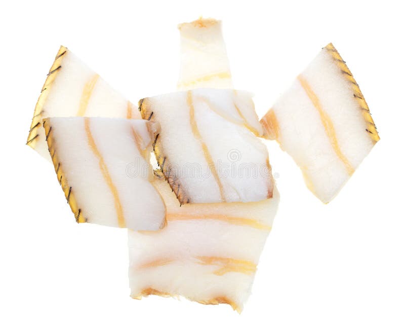 Pieces of Salted Pork Fat Isolated on White Background. Stock Photo Image of delicious, spices