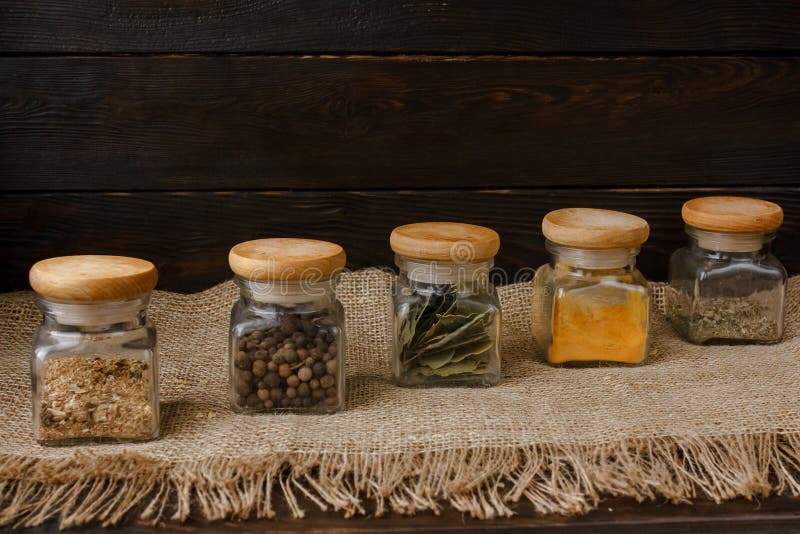 6 pieces set of glass jar spices.