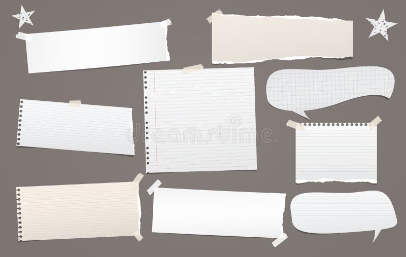 Pieces of Torn White, Brown Lined Note, Notebook Paper with Speech
