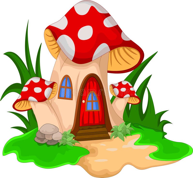 Pieczarkowy dom z ogródem kwiaty ilustracji Pieczarkowy dom z ogródem kwiaty ilustracji