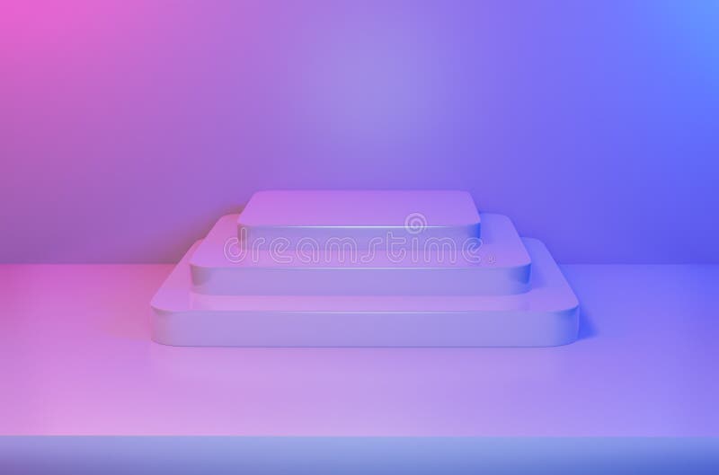 Piedestal pătrat gol abstract în fază de lumină vibrantă roz-albastru pentru modelul de design al produsului banner-ului publicita royalty free illustration